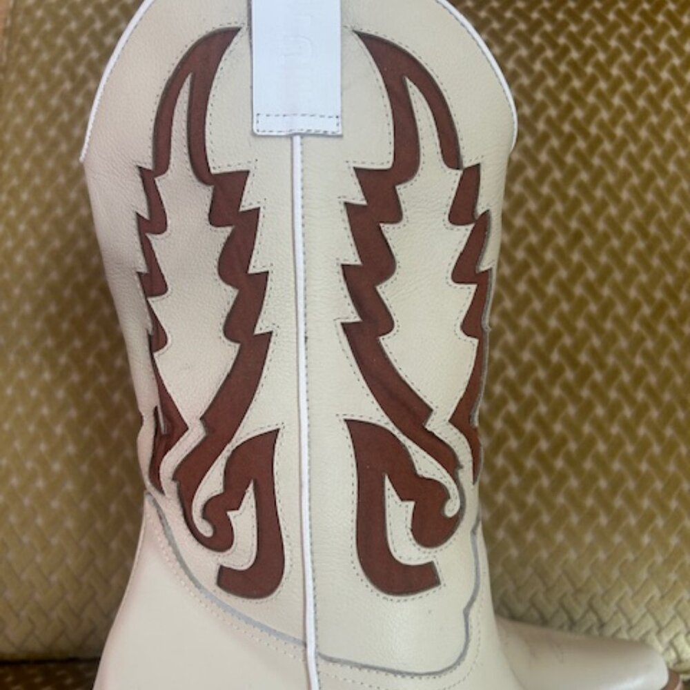 Free People Mutma Colorado Springs Ivory Leather Brown Suede Cowboy Boots - Picture 6 of 16